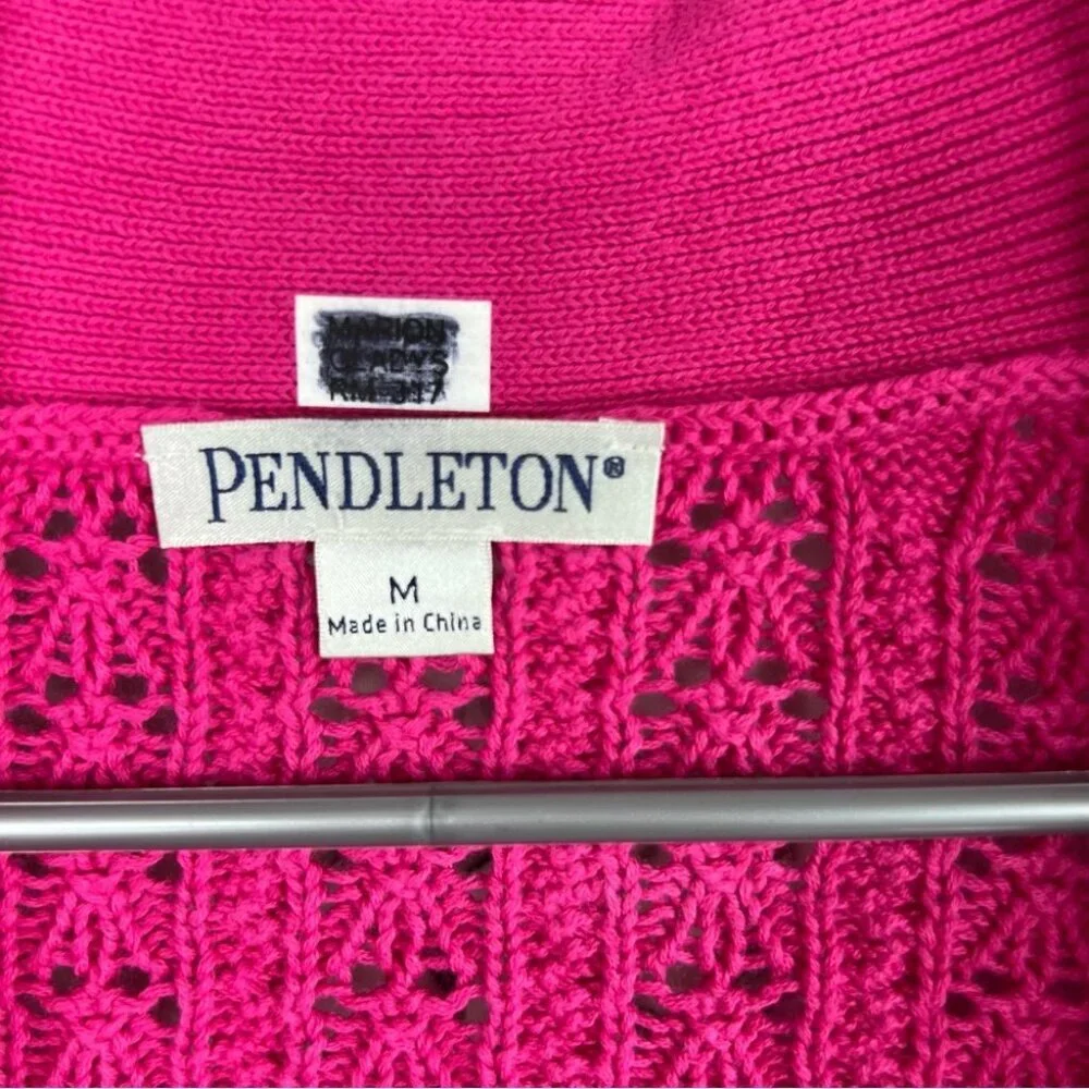 Pendleton cardigan sweater knit crochet knitted Fuchsia Cable button up top